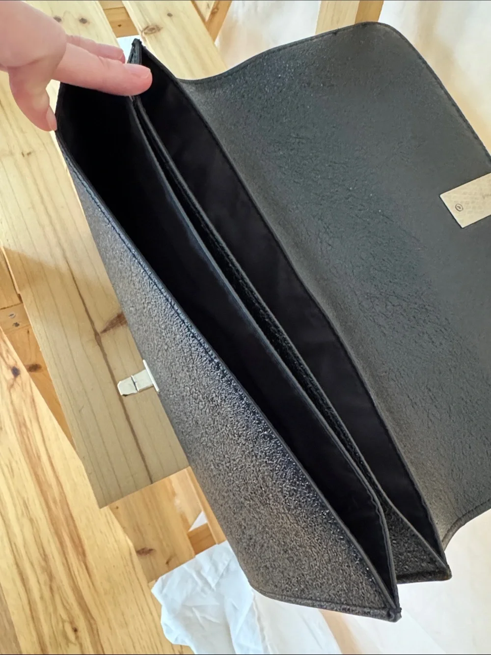 Express Black Textured Envelope Clutch with Silver Hardware